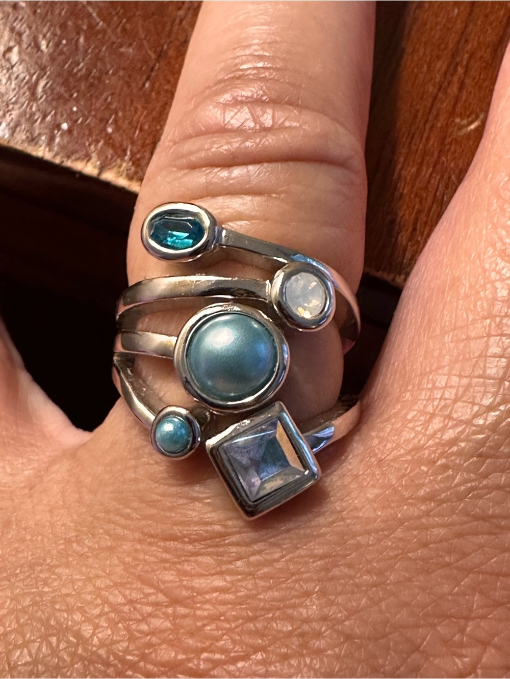 Lia Sophia Silver Multi-Blue Cabochon & Crystal Statement Ring - Picture 10 of 11